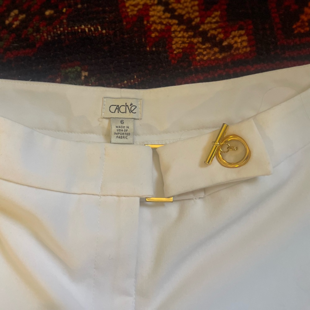 White Wide Leg Pants slacks lined dress pants by Cache’ Women’s size 6 - Picture 3 of 7